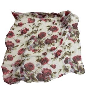 Red & White Floral Sheer Scarf - Rich Red Roses
